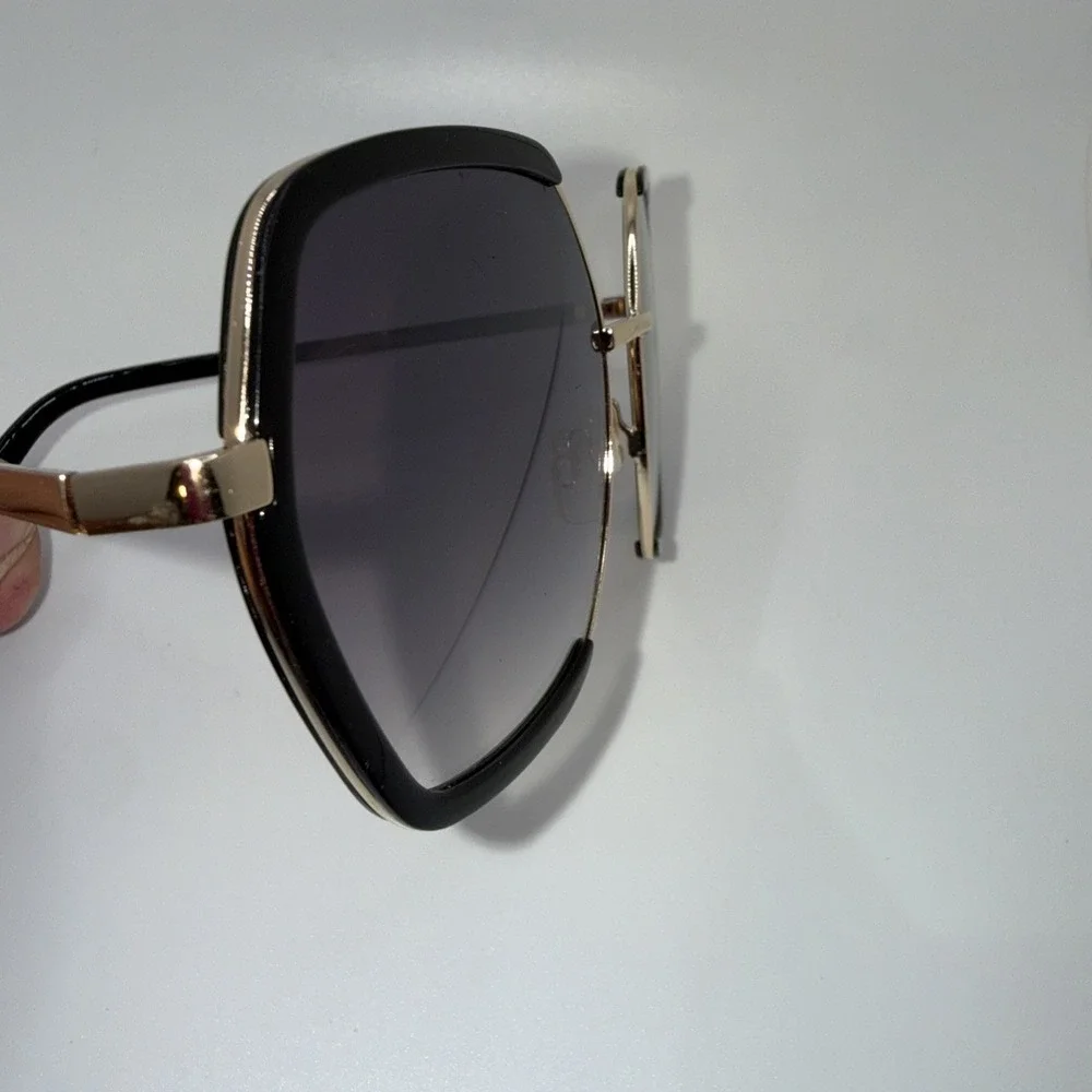 Nanette Lepore Sunglasses Black Tint Hexagon Frames + Gold Hard Case Design